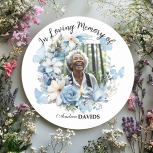 Celebration Of Life 1 Photo Garland Blue Floral  Classic Round Sticker
