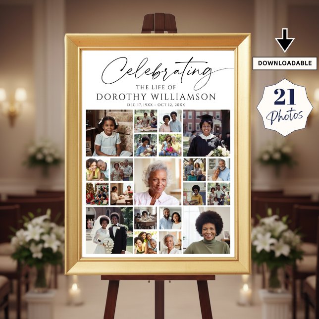Celebration of Life 21 Photo Collage Memorial Poster (Creator Uploaded)