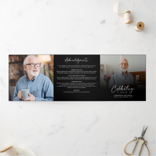 Celebration of Life 3-Photo Black & White Funeral Tri-Fold Programme