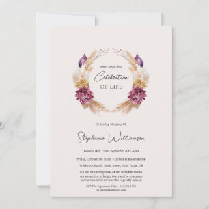Celebration of Life 4 Photo Autumn Floral Funeral  Invitation