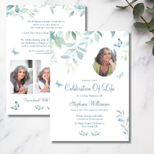 Celebration of Life 4 Photo Butterfly  Funeral  Invitation