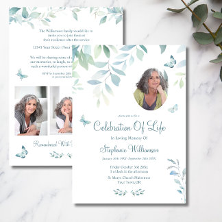 Celebration of Life 4 Photo Butterfly  Funeral  Invitation