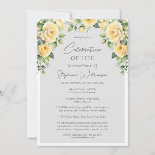 Celebration of Life 4 Photo Yellow Rose Funeral  Invitation
