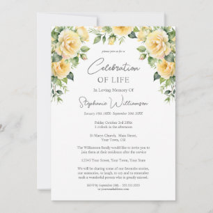 Celebration of Life 4 Photo Yellow Rose Funeral  Invitation