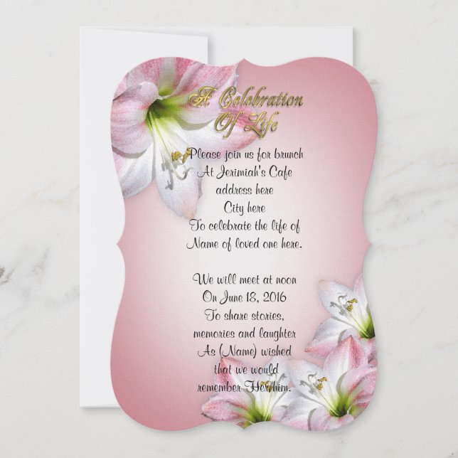 Celebration of life amaryllis invitation (Front)