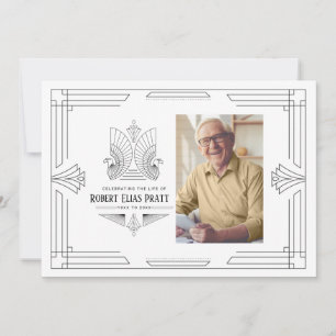 Celebration of Life Art Deco Eagle Photo Masculine Invitation