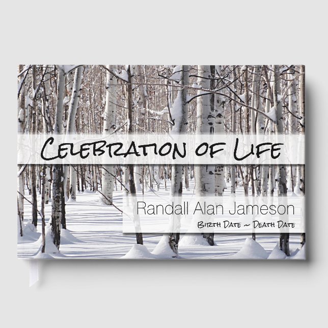 Celebration of Life Aspens In Snow Memorial Custom Guest Book (Front)