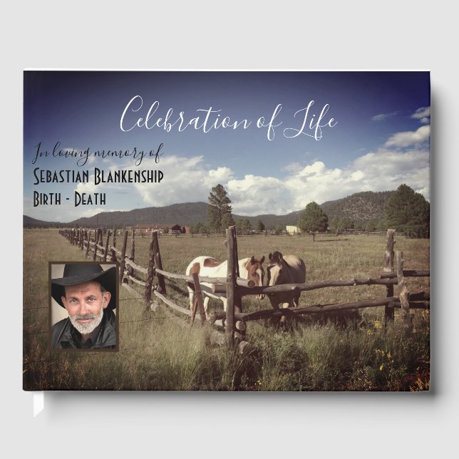 Celebration Of Life Beautiful Horses Custom Photo  Guest Book (Front)