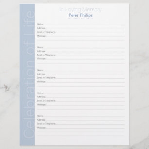 Celebration of Life Binders Filler page white blue