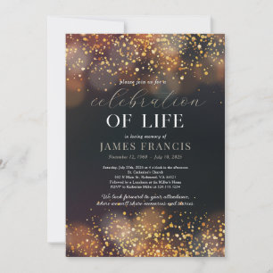 Celebration Of Life Black and Gold Invitation