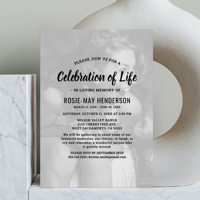 Celebration of Life | Black Funeral Memorial Photo Invitation (Creator Uploaded)