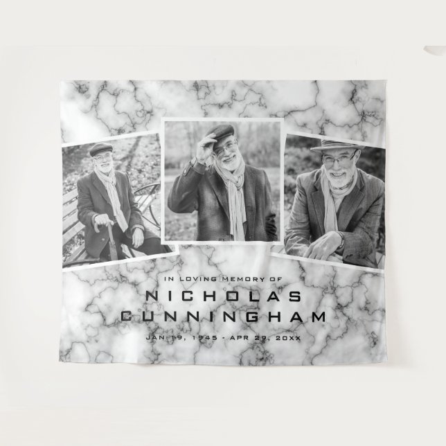 Celebration of Life Black White Marble Three Photo Tapestry (Front (Horizontal))
