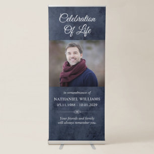 Celebration Of Life Blue Personalized Men Photo Retractable Banner