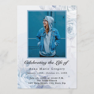 Celebration of Life Blue Photo Elegant Floral Programme