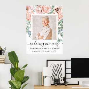 Celebration of Life Blush Pink Peony Floral Photo Poster