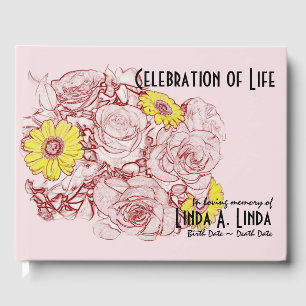Celebration of Life Burgundy Bouquet Art Memorial Guest Book