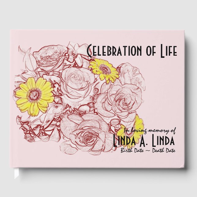 Celebration of Life Burgundy Bouquet Art Memorial Guest Book (Front)