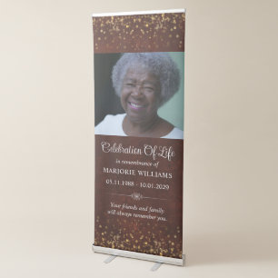 Celebration Of Life Burgundy Red Gold Custom Photo Retractable Banner