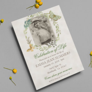 Celebration of Life Butterfly Wreath Greenery Invitation