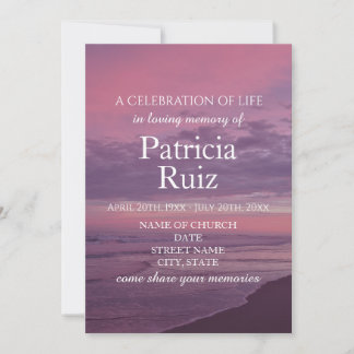 Celebration Of Life - Calm Beach Sunset  Invitation