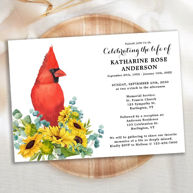 Celebration Of Life Cardinal Sunflowers Funeral Invitation (Creator Uploaded)