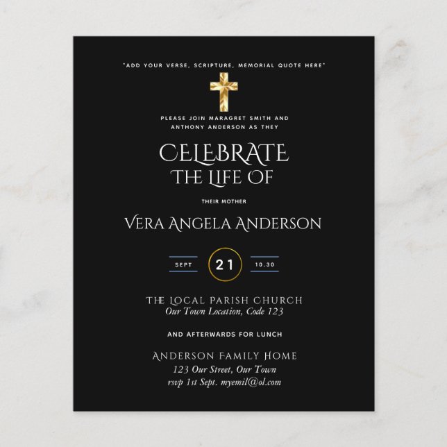 Celebration of Life Catholic Funeral Memorial Inv. (Front)