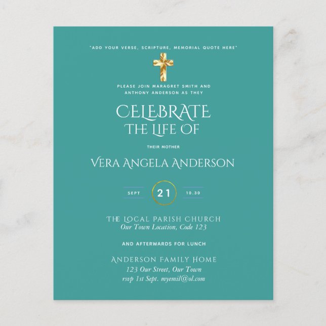 Celebration of Life Catholic Funeral Memorial Inv. (Front)