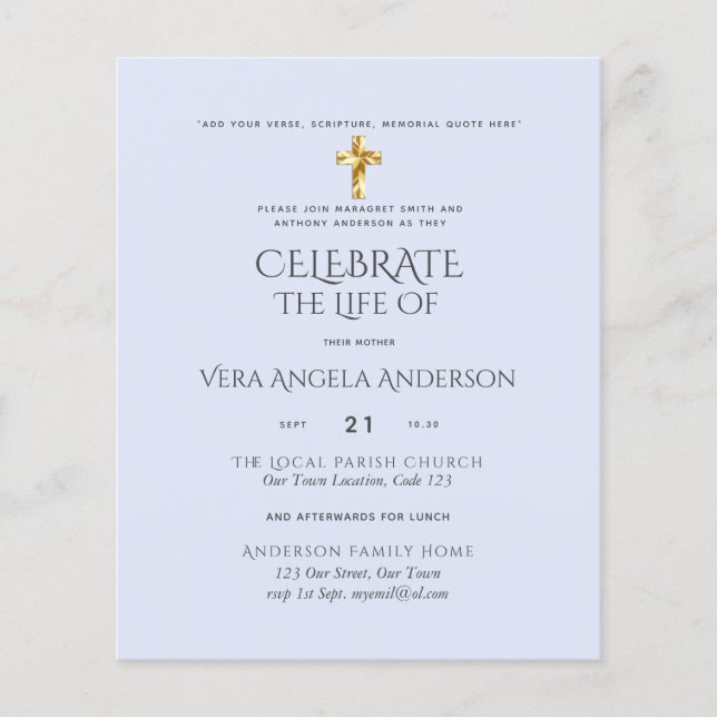 Celebration of Life Catholic Funeral Memorial Inv. (Front)