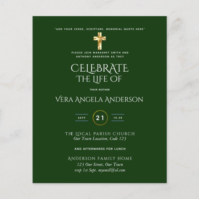 Celebration of Life Catholic Funeral Memorial Inv. (Front)