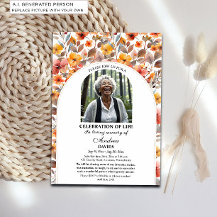 Celebration Of Life Colourful Floral Photo Funeral Invitation
