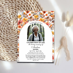Celebration Of Life Colourful Floral Photo Funeral Invitation