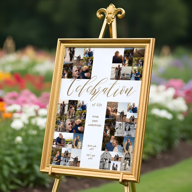 Celebration of Life Cross Photo Collage Funeral Poster (Celebration of Life Cross Photo Collage Funeral Poster)