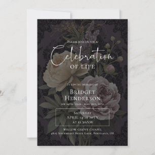Celebration of Life Dark Moody Floral Funeral Invitation