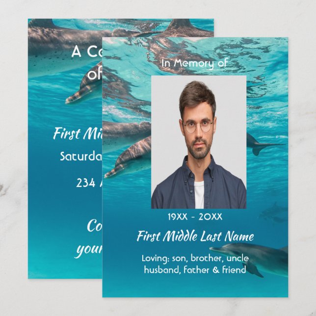 Celebration of Life  Dolphins Underwater Ocean Invitation (Front/Back)