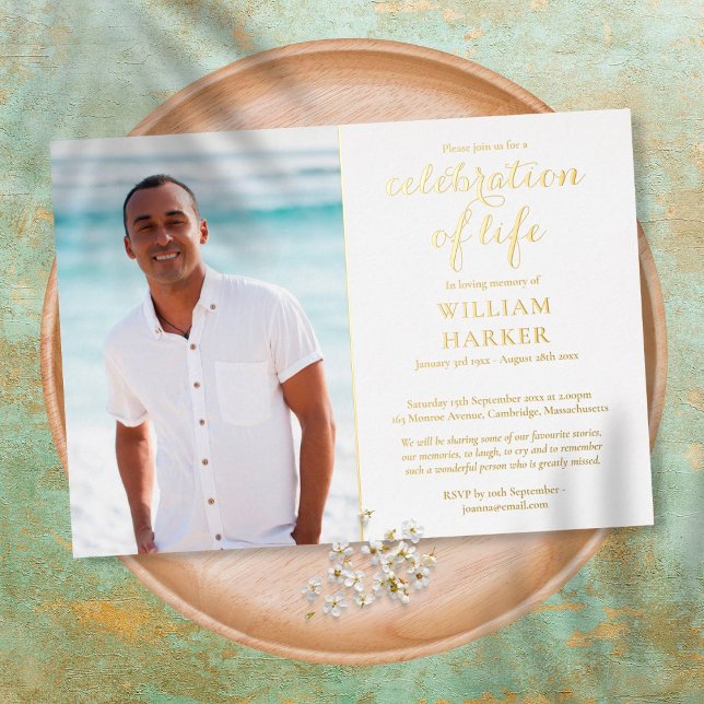 Celebration of Life Elegant Funeral Photo Gold (Creator Uploaded)