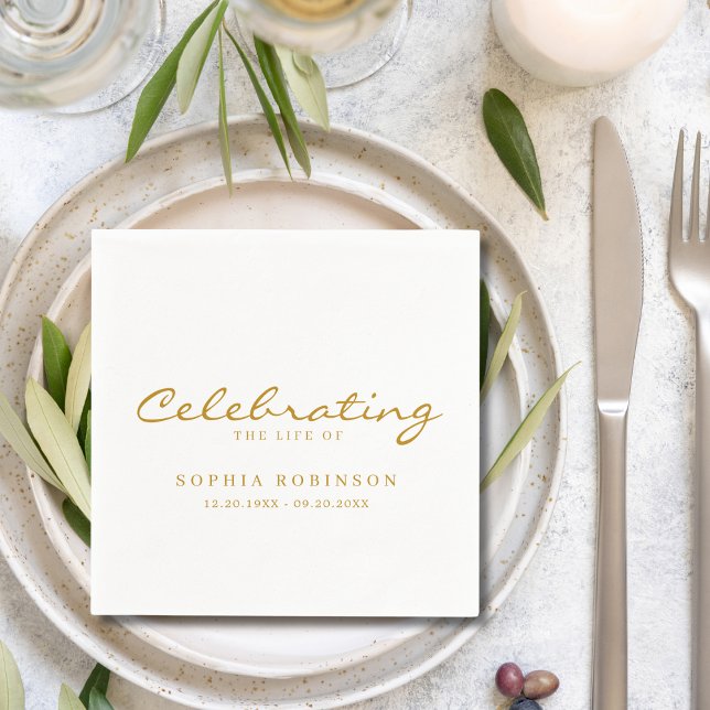 Celebration of Life Elegant Gold Script Funeral  Napkin (Creator Uploaded)