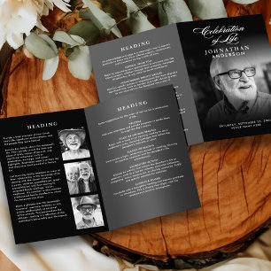 Celebration of Life Elegant Script 4-Photo Funeral Programme