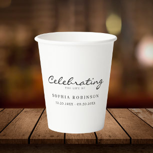 Celebration of Life Elegant Script Funeral Paper Cups