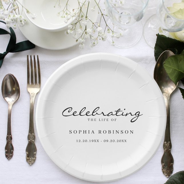 Celebration of Life Elegant Script Funeral  Paper Plate (Creator Uploaded)