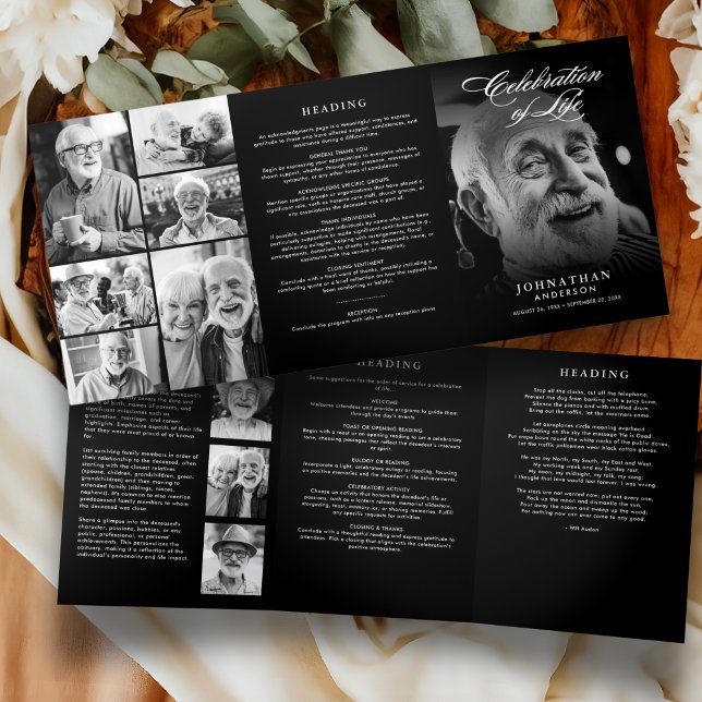 Celebration of Life Elegant Script Photo Funeral Tri-Fold Programme (Creator Uploaded)