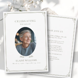 Celebration of Life Elegant White Funeral Photo Invitation