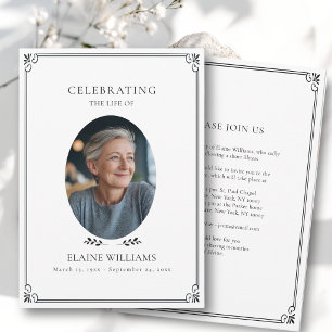 Celebration of Life Elegant White Funeral Photo Invitation