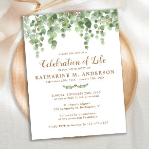 Celebration Of Life Eucalyptus Greenery Funeral Invitation Postcard