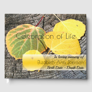 Celebration of Life Fall Aspen Leaves Memorial Guest Book