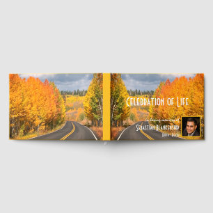 Celebration Of Life Fall Roadside Scene Memorial  Guest Book