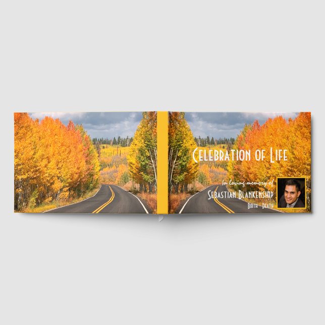 Celebration Of Life Fall Roadside Scene Memorial  Guest Book (Full)