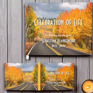Celebration Of Life Fall Roadside Scene Memorial  Guest Book