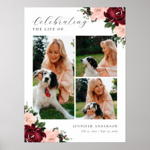 Celebration of Life Floral 3 Photo Welcome Sign