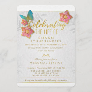 Celebration of Life Floral Butterfly Invitation