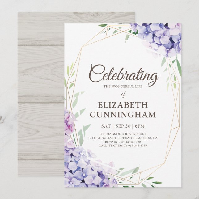 Celebration of Life Floral Flower Geometric Woodsy Invitation (Front/Back)